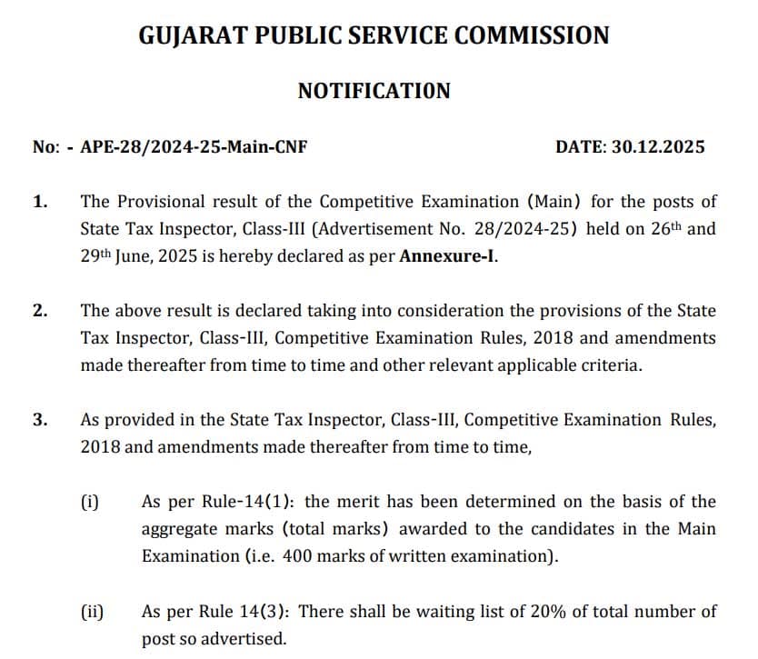 GPSC STI Result 2025